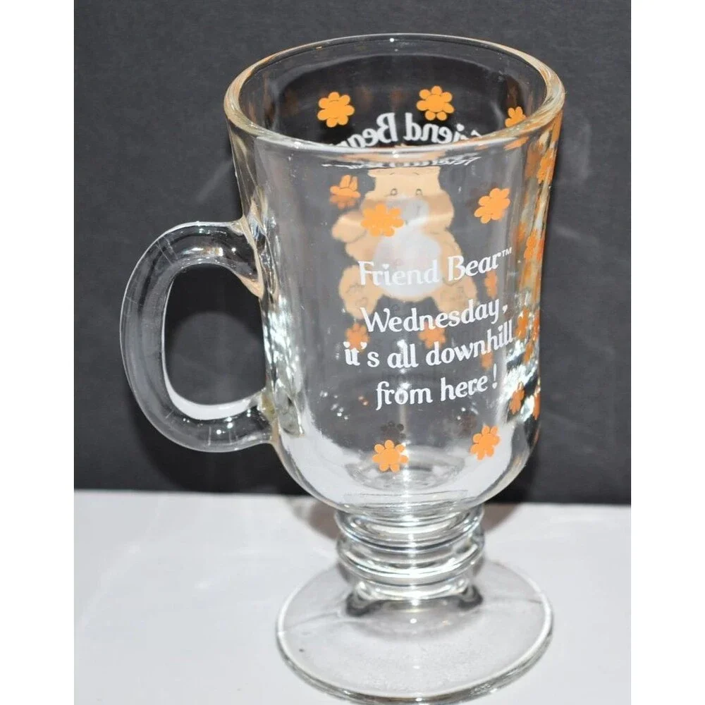 Vtg 1984 Care Bears Friend Bear‎ Irish Coffee Mug Pedestal Glass RARE